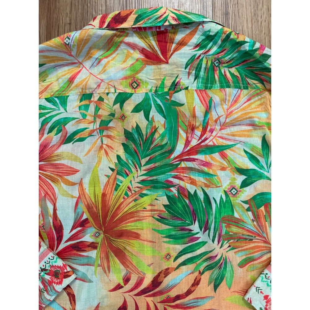 Sigrid Olsen Women Small Tropical Cotton Button Down Shirt Floral Palm Orange S - Picture 6 of 8